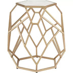 Table d'appoint hexagonale moderne en métal doré Coast to Coast Accents avec plateau en marbre véritable blanc de 52 cm pour salon, chambre à coucher ou chevet