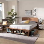 Lit plateforme de rangement Baxton Studio Vita 4 tiroirs en bois de style transitionnel moderne noyer/marron