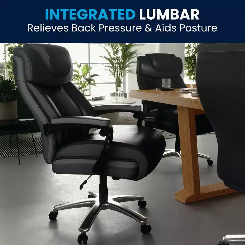 Fauteuil de bureau ergonomique pivotant en LeatherSoft, série HERCULES, de Flash Furniture, pour personnes de grande taille, capacité de 227 kg, avec appuie-tête réglable en hauteur