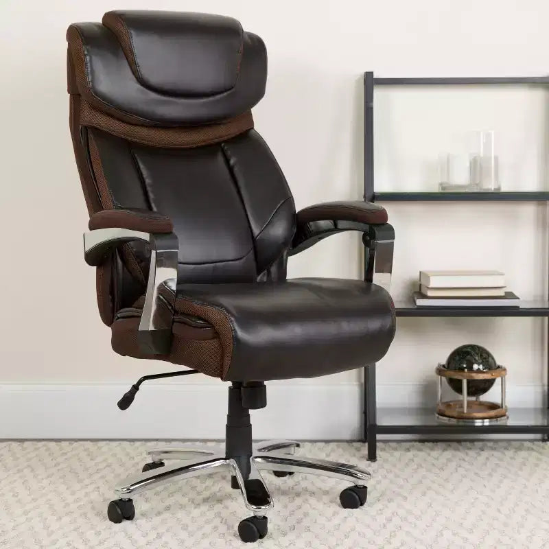 Fauteuil de bureau ergonomique pivotant en LeatherSoft, série HERCULES, de Flash Furniture, pour personnes de grande taille, capacité de 227 kg, avec appuie-tête réglable en hauteur