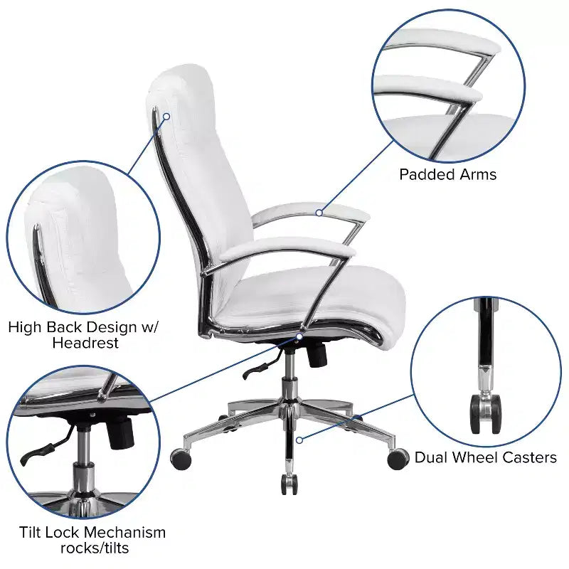 Flash Furniture Chaise de bureau exécutive pivotante en tissu lisse à dossier haut avec base et accoudoirs chromés