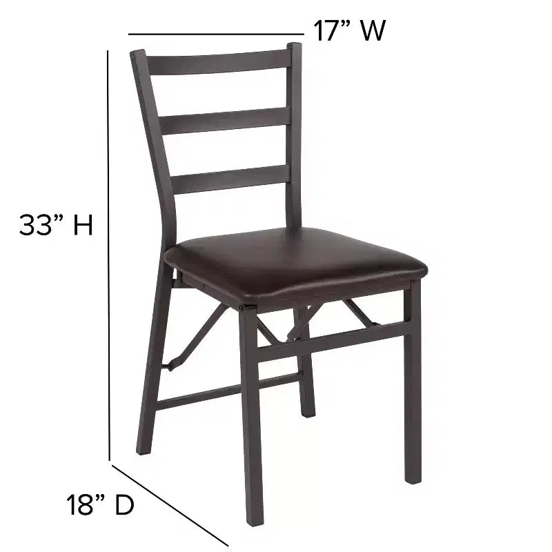 Lot de 2 chaises pliantes en métal HERCULES de Flash Furniture, dossier échelle marron avec assise en vinyle marron