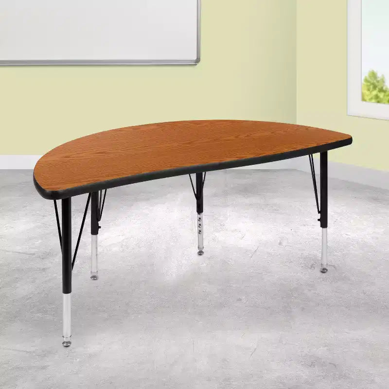 Flash Furniture Table d'activités collaborative flexible en stratifié thermique demi-cercle de 47,5 po – Pieds courts réglables en hauteur