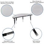Flash Furniture Table d'activités collaborative flexible en stratifié thermique demi-cercle de 47,5 po – Pieds courts réglables en hauteur