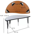 Flash Furniture Table d'activités collaborative flexible en stratifié thermique demi-cercle de 47,5 po – Pieds courts réglables en hauteur