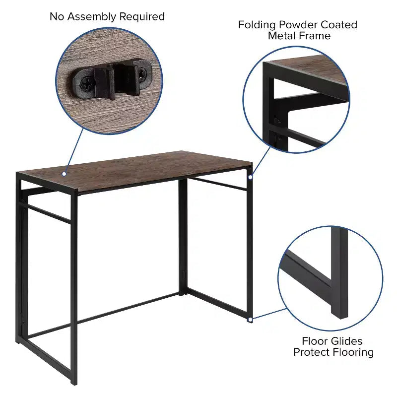Emma et Oliver 40 Bureau d'ordinateur pliable rustique pour la maison - Bureau pour ordinateur portable