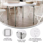 Table pliante ronde en plastique blanc granit de 1,2 mètre Emma et Oliver - Table pliante de banquet/événement