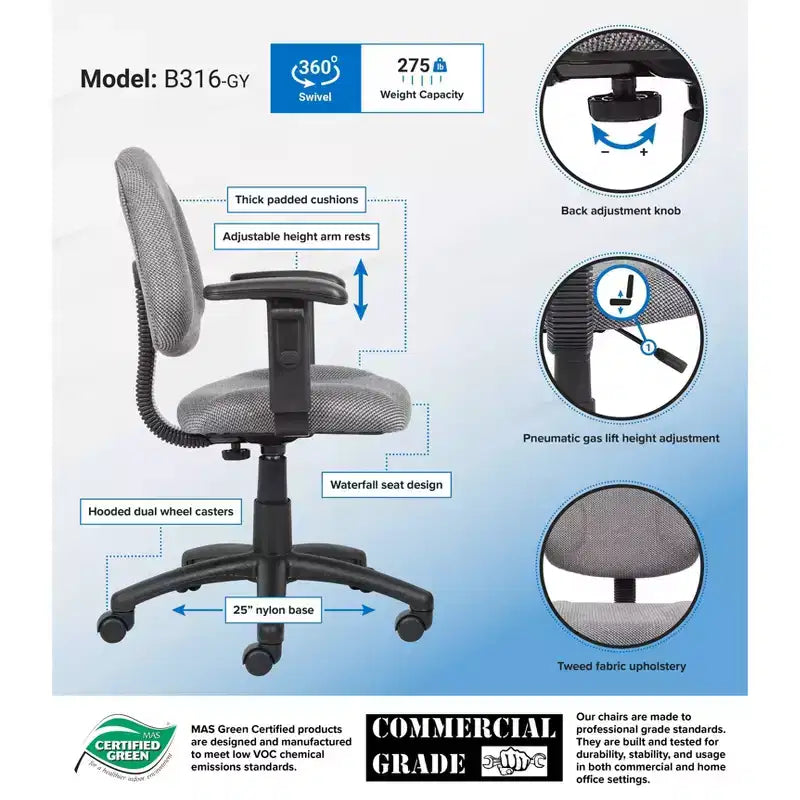Fauteuil de posture de luxe avec accoudoirs réglables - Boss Office Products