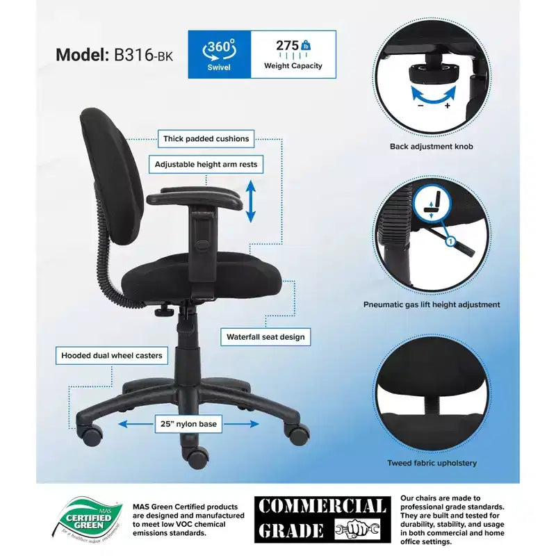 Fauteuil de posture de luxe avec accoudoirs réglables - Boss Office Products