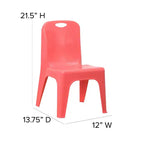 Emma and Oliver Lot de 4 chaises d'école en plastique empilables avec poignée de transport et hauteur d'assise de 27,9 cm