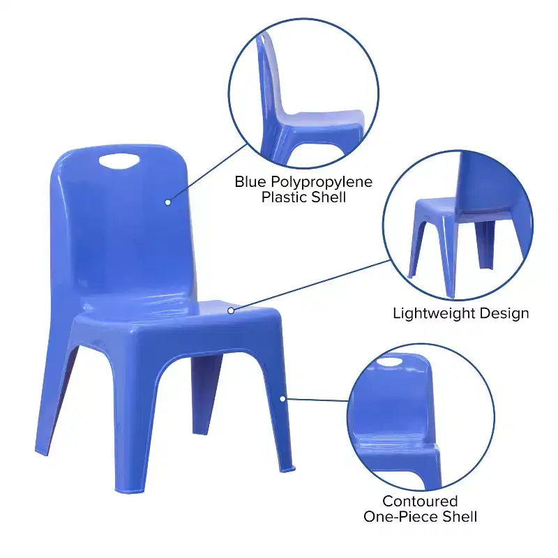 Emma and Oliver Lot de 4 chaises d'école en plastique empilables avec poignée de transport et hauteur d'assise de 27,9 cm