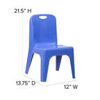Emma and Oliver Lot de 4 chaises d'école en plastique empilables avec poignée de transport et hauteur d'assise de 27,9 cm
