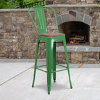 Tabouret de bar Emma et Oliver 30H en métal avec dossier et assise carrée en bois