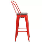 Tabouret de bar Emma et Oliver 30H en métal avec dossier et assise carrée en bois