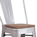 Tabouret de bar Emma et Oliver 30H en métal avec dossier et assise carrée en bois