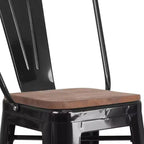 Tabouret de bar Emma et Oliver 30H en métal avec dossier et assise carrée en bois