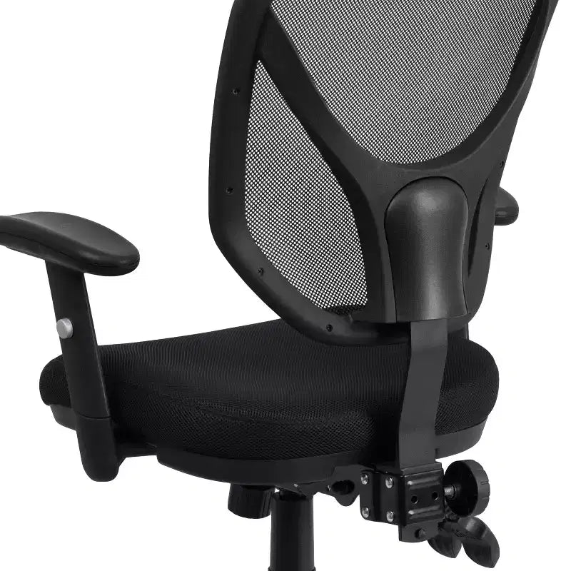 Emma et Oliver Chaise de bureau ergonomique multifonction pivotante en maille noire à dossier moyen – Accoudoirs