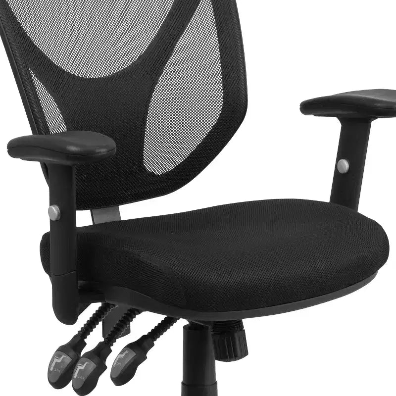 Emma et Oliver Chaise de bureau ergonomique multifonction pivotante en maille noire à dossier moyen – Accoudoirs