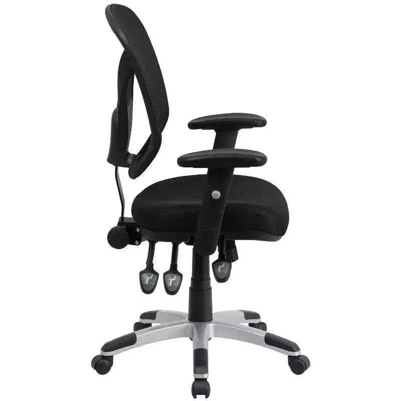 Emma et Oliver Chaise de bureau ergonomique multifonction pivotante en maille noire à dossier moyen – Accoudoirs