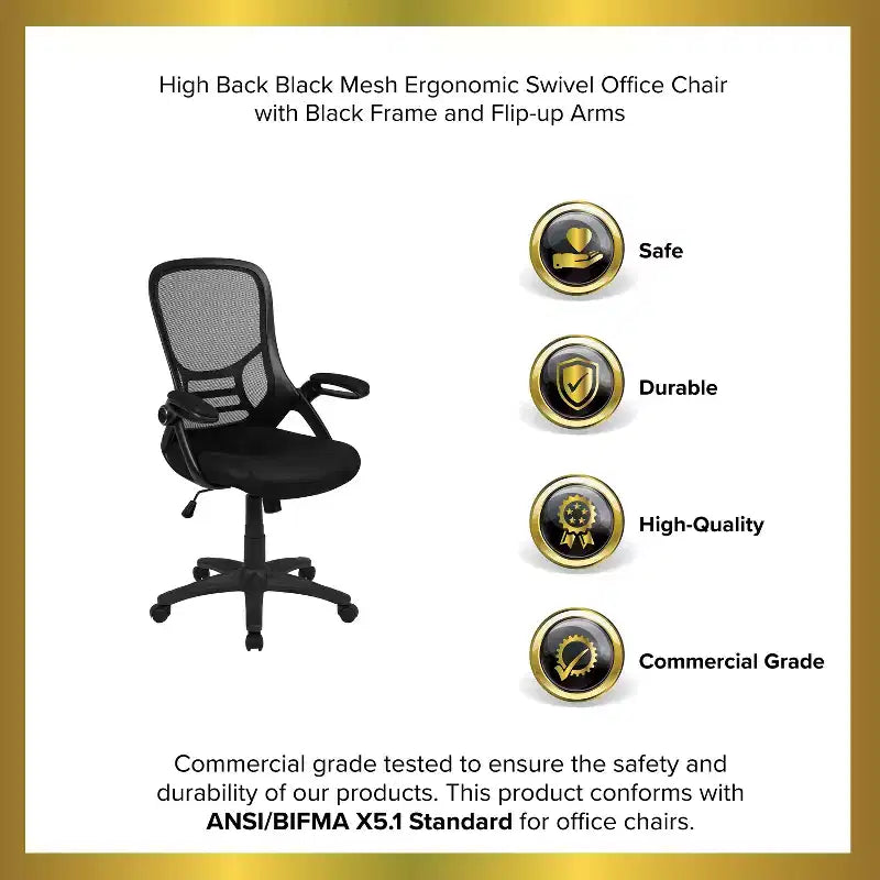 Fauteuil de bureau ergonomique à dossier haut en maille Emma et Oliver avec accoudoirs relevables