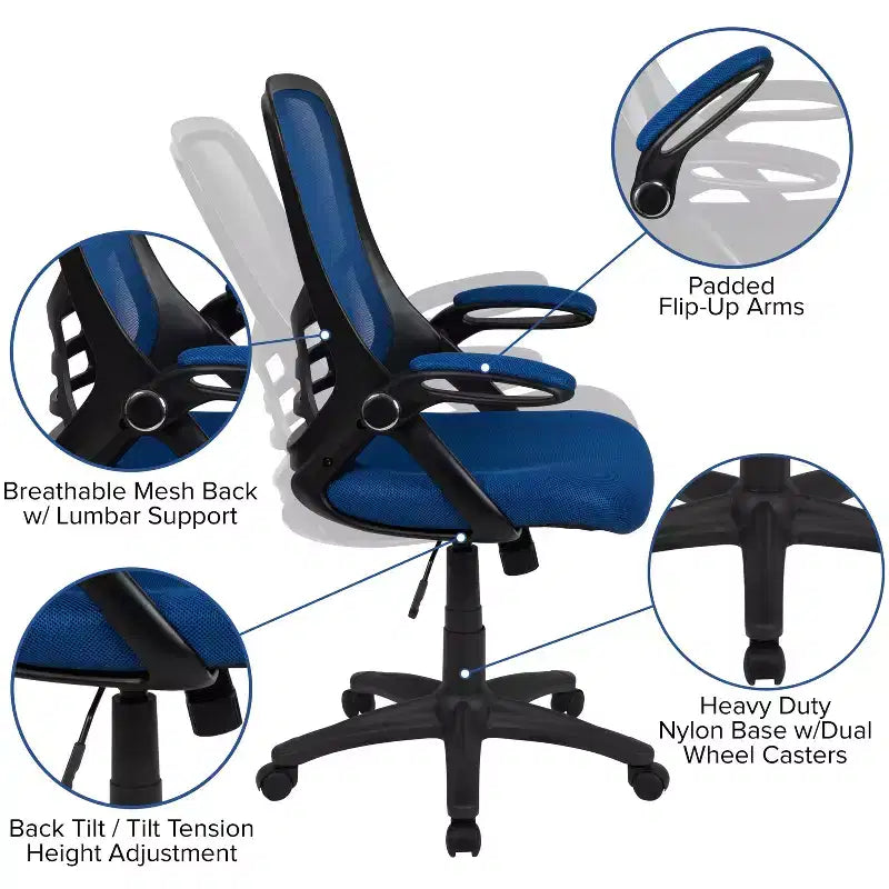 Fauteuil de bureau ergonomique à dossier haut en maille Emma et Oliver avec accoudoirs relevables