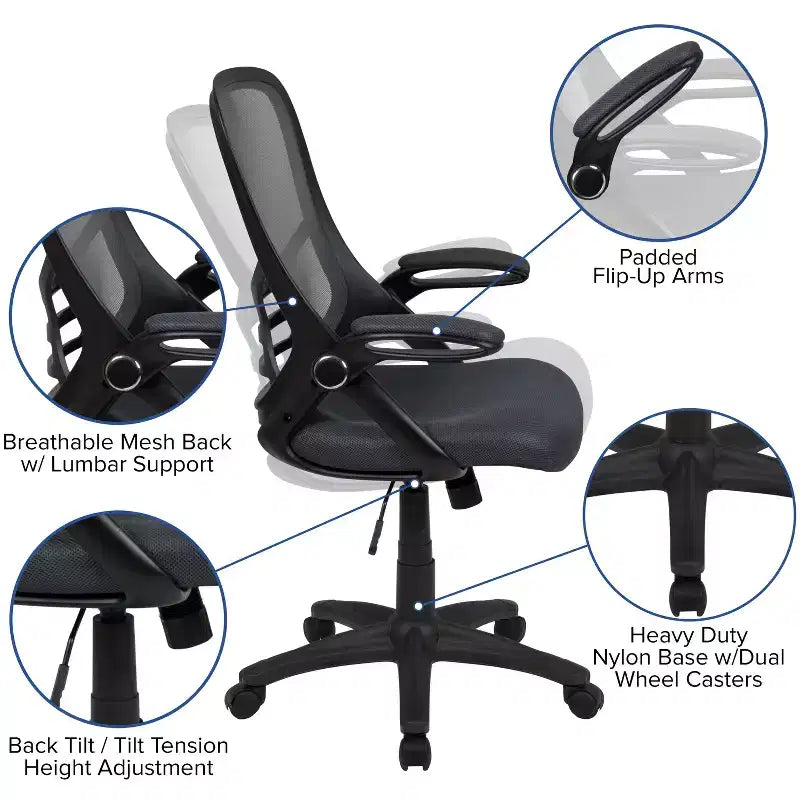 Fauteuil de bureau ergonomique à dossier haut en maille Emma et Oliver avec accoudoirs relevables