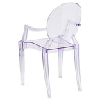 Chaise Ghost Emma et Oliver à dossier ovale avec accoudoirs en cristal transparent