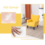 Fauteuil d'appoint moderne Erommy, fauteuil à dossier haut, canapé simple en tissu rembourré avec boutons et pieds en bois pour salon