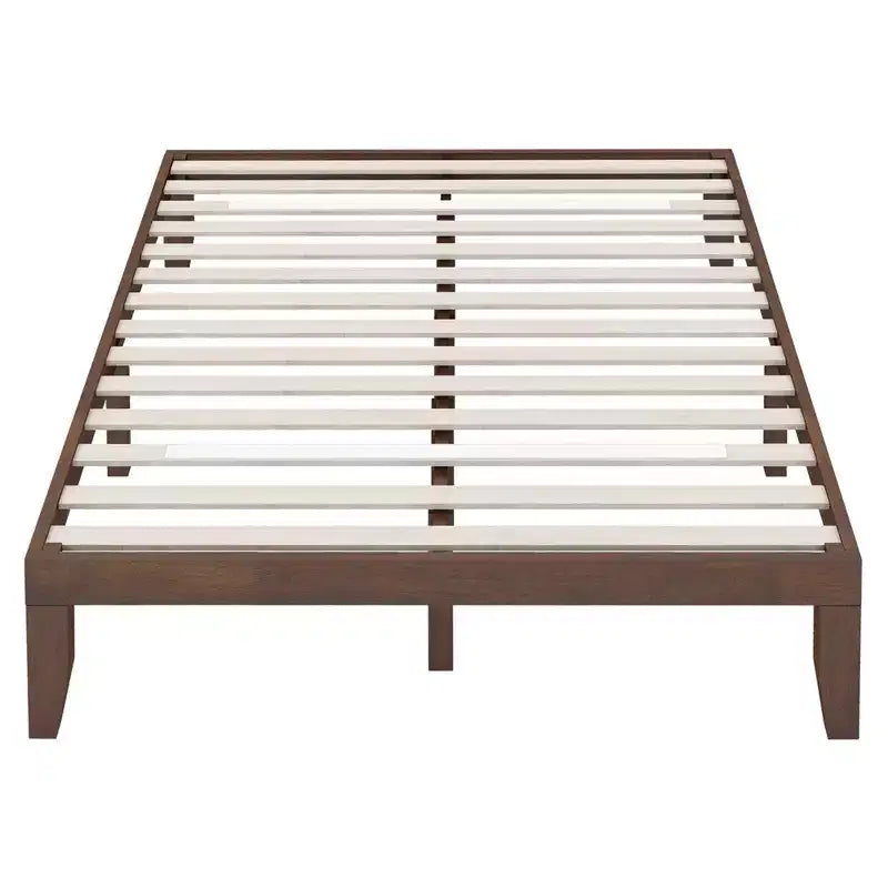 Cadre de lit en bois Costway Queen Size 14 po avec plate-forme à matelas et lattes de support en bois EspressoNaturel