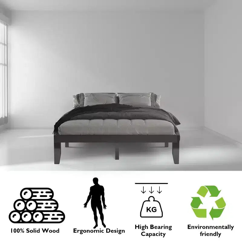 Cadre de lit en bois Costway Queen Size 14 po avec plate-forme à matelas et lattes de support en bois EspressoNaturel