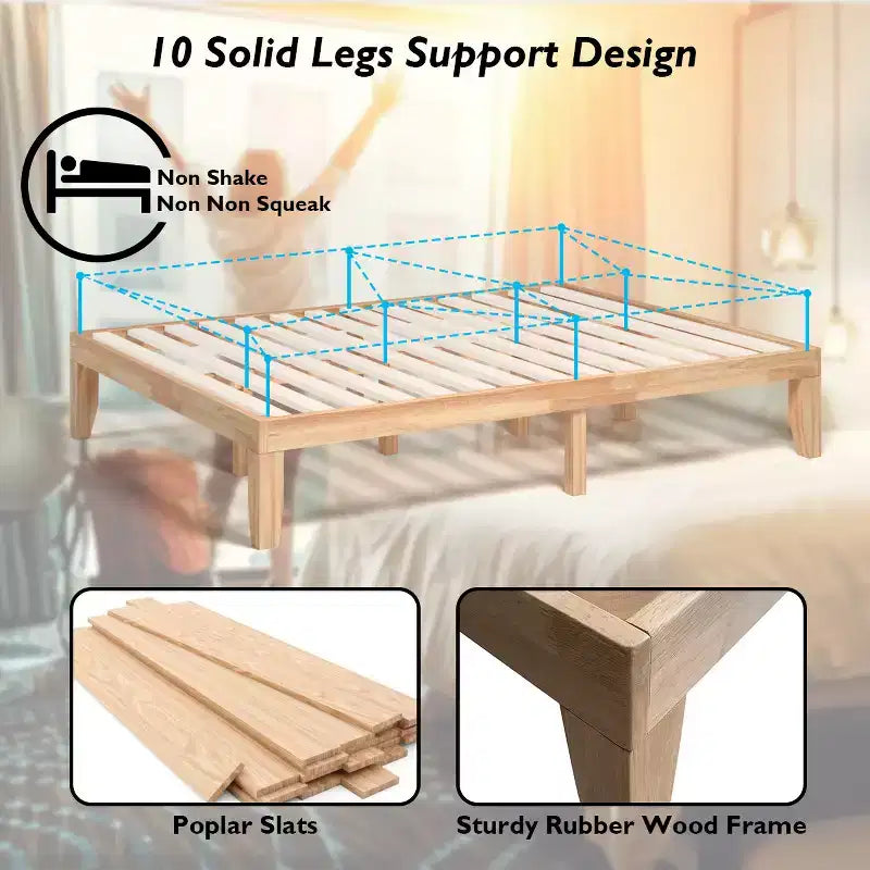 Cadre de lit en bois Costway Queen Size 14 po avec plate-forme à matelas et lattes de support en bois EspressoNaturel