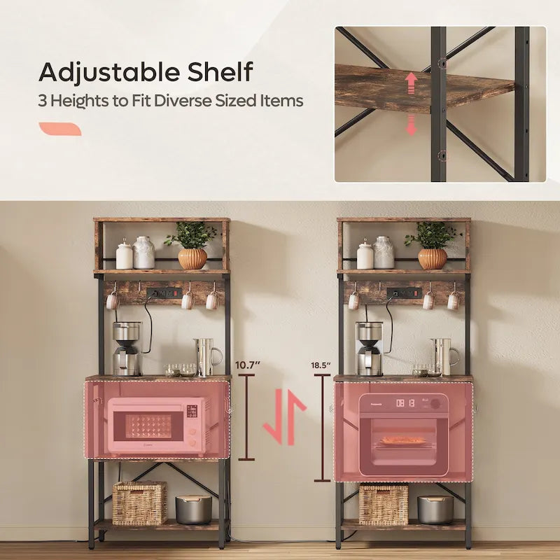 Étagère de cuisine boulangère de 60 pouces avec huche et 8 crochets latéraux
