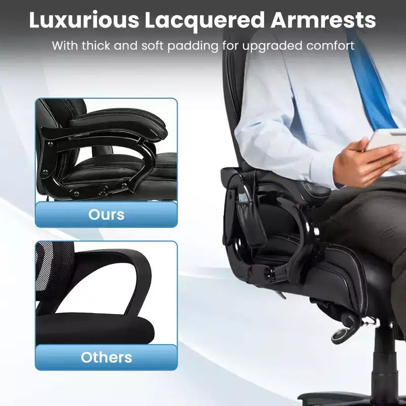Chaise de Bureau Grande Taille Costway 500 livres avec Massage 6 Points, Siège Large et Accoudoirs Rembourrés