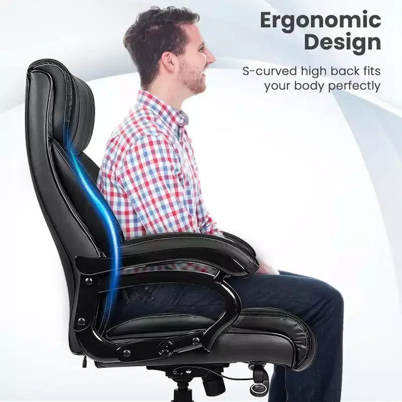Chaise de Bureau Grande Taille Costway 500 livres avec Massage 6 Points, Siège Large et Accoudoirs Rembourrés