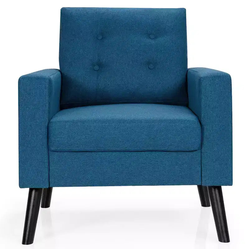 Costway Fauteuil d'appoint capitonné moderne en tissu, canapé simple avec pieds en bois d'hévéa Bleu/Beige/Gris