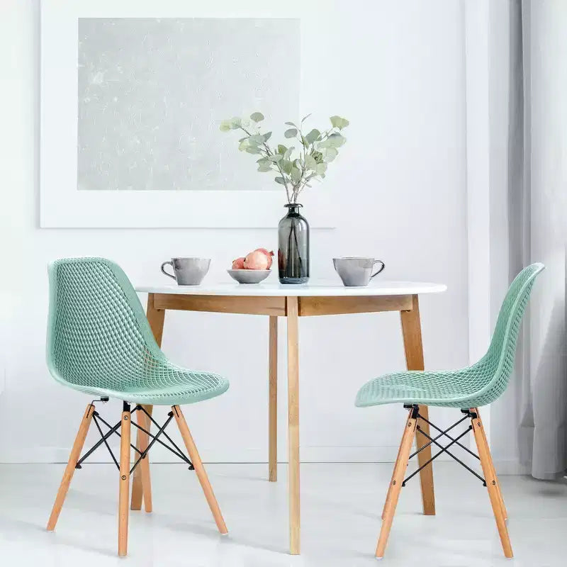 Costway Lot de 2 chaises de salle à manger DSW modernes pour bureau et maison, avec design en maille et pieds en bois