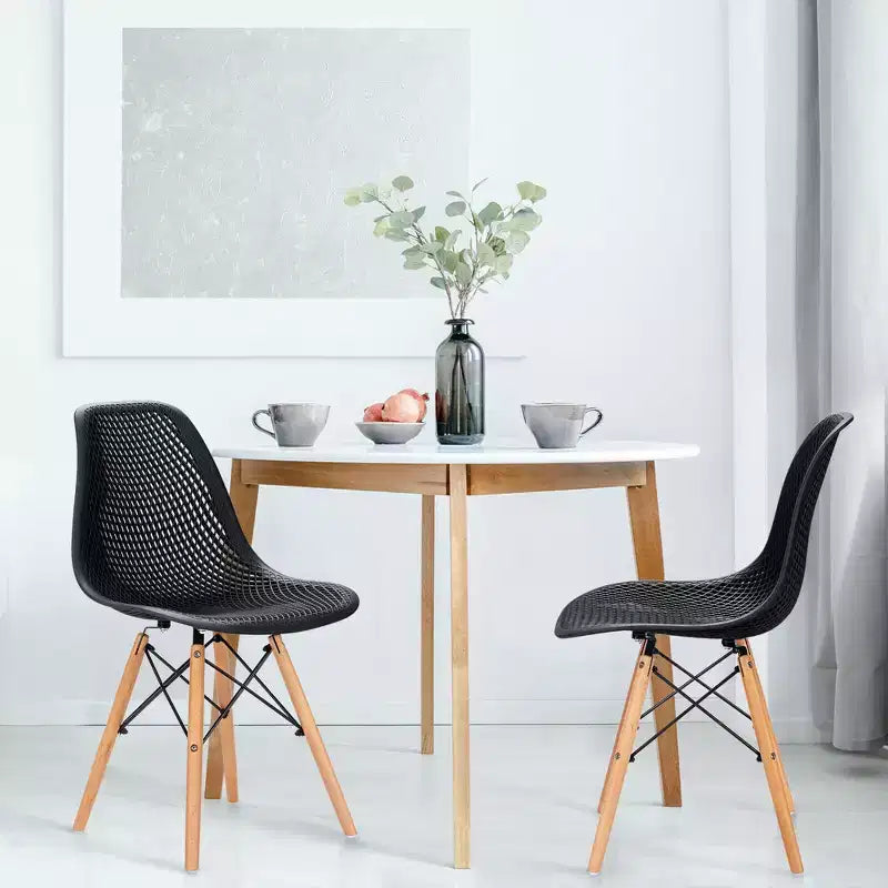 Costway Lot de 2 chaises de salle à manger DSW modernes pour bureau et maison, avec design en maille et pieds en bois