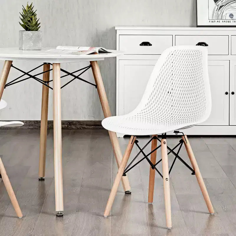 Costway Lot de 2 chaises de salle à manger DSW modernes pour bureau et maison, avec design en maille et pieds en bois
