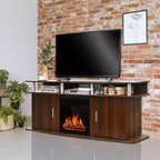 Meuble TV avec cheminée électrique Costway 63 po avec foyer électrique de 18 po 1500W pour téléviseurs jusqu'à 70 po Noyer