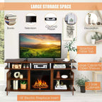 Meuble TV avec cheminée électrique Costway 63 po avec foyer électrique de 18 po 1500W pour téléviseurs jusqu'à 70 po Noyer