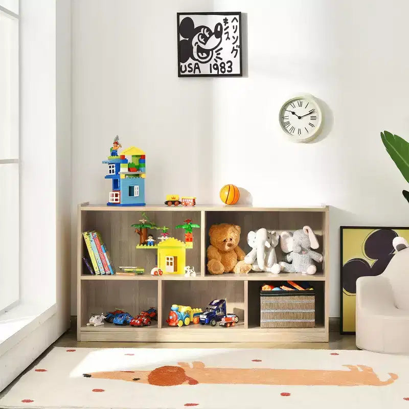 Costway Meuble de rangement 5 cubes pour enfants, bibliothèque 2 étagères en bois, organisateur naturel