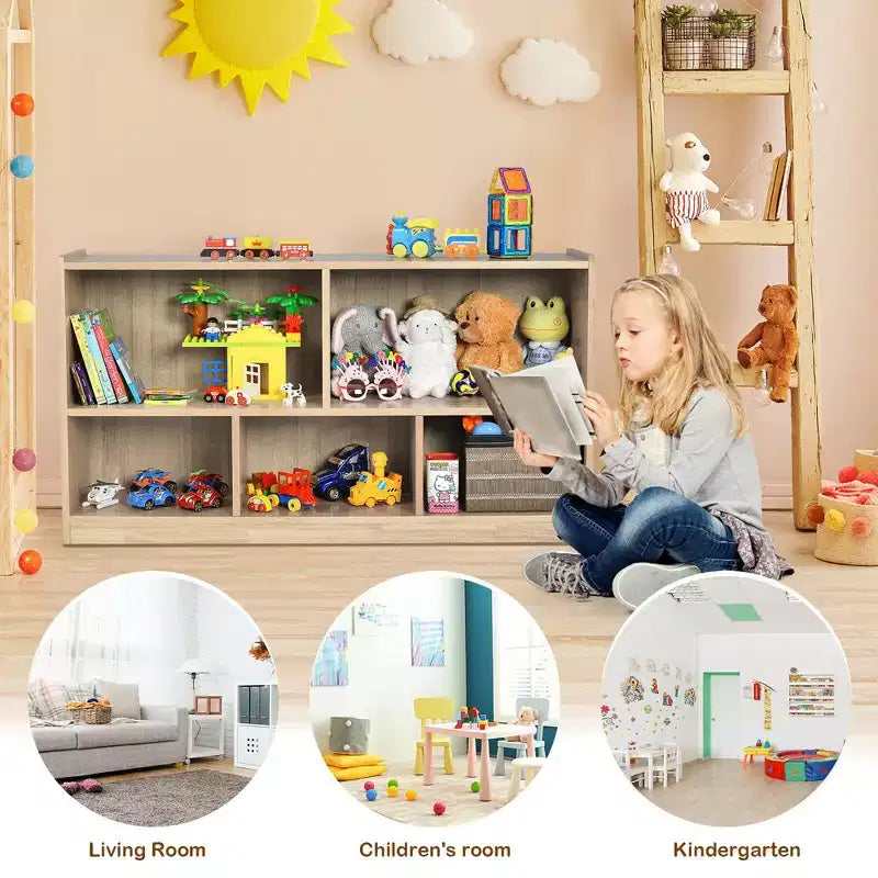 Costway Meuble de rangement 5 cubes pour enfants, bibliothèque 2 étagères en bois, organisateur naturel