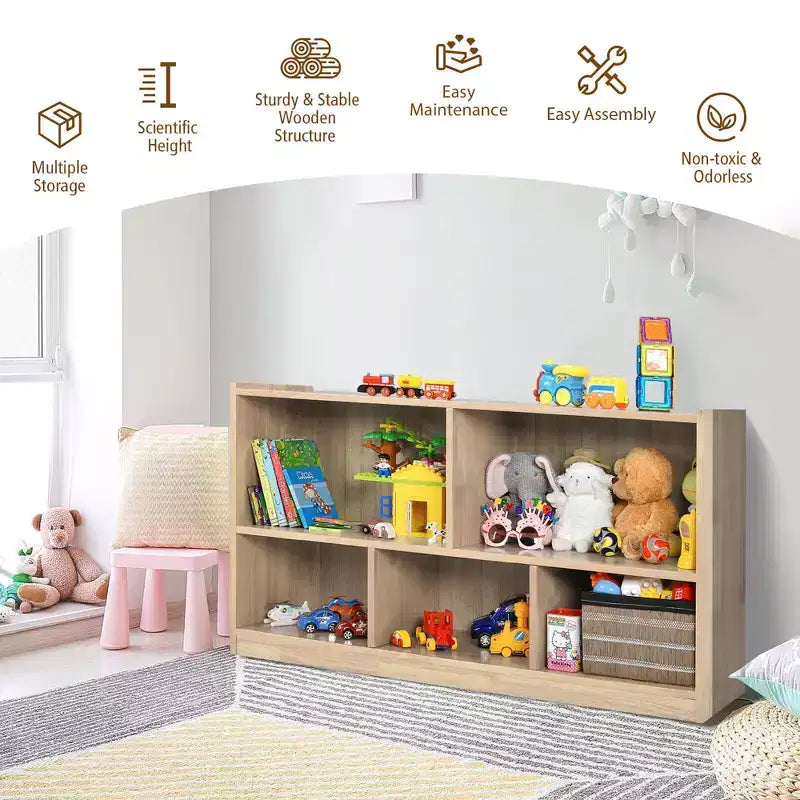 Costway Meuble de rangement 5 cubes pour enfants, bibliothèque 2 étagères en bois, organisateur naturel