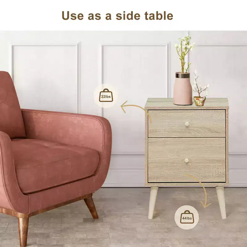 Table de chevet Costway 2 tiroirs d'appoint avec pieds en caoutchouc