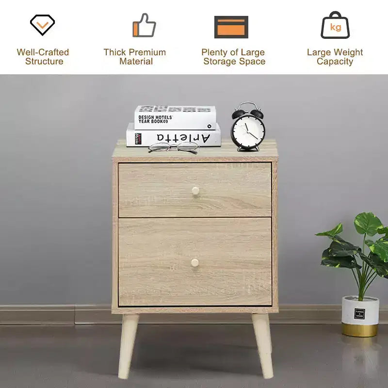 Table de chevet Costway 2 tiroirs d'appoint avec pieds en caoutchouc