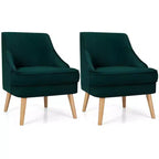 Costway Set of 2 Accent Chairs Velvet Single Sofa Chair w/Rubber Wood Legs Pink\Green\Grey