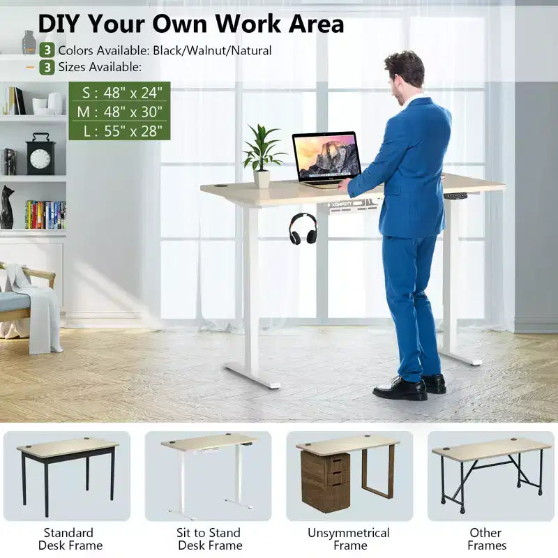Plateau de table universel Costway pour cadre de bureau standard et debout Naturel