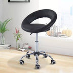 Tabouret de salon roulant HOMCOM Crescent avec hauteur réglable, dossier ajouré respirant, siège en mousse et 5 roulettes, noir