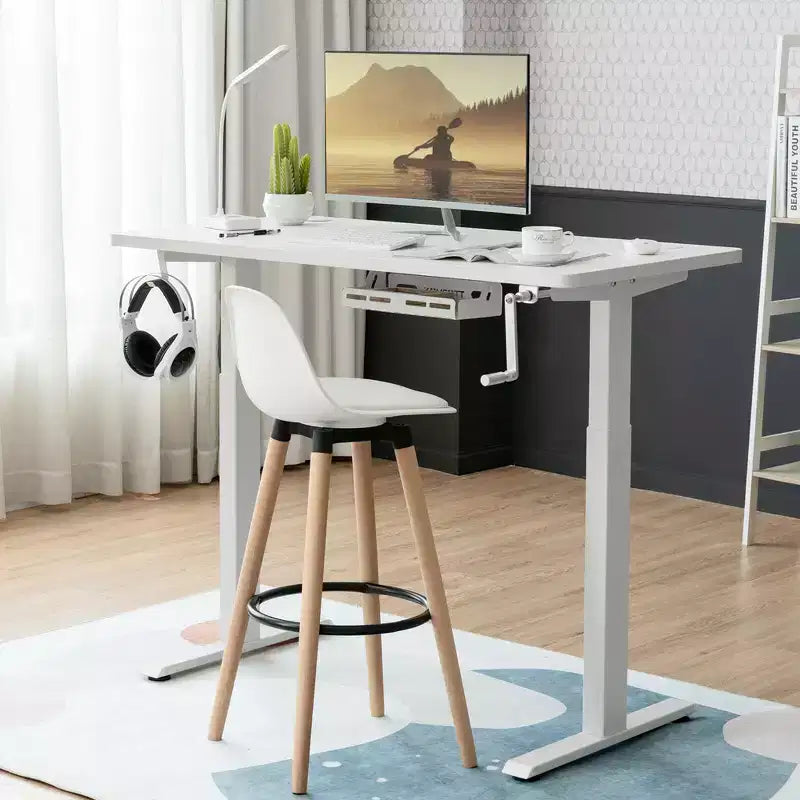 Costway Cadre de Bureau Assis-Debout à Manivelle, Réglable en Hauteur, Base Debout Blanche