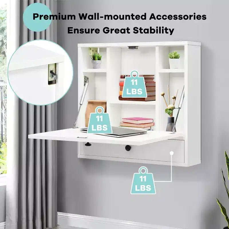 Bureau flottant mural pliable Costway, gain de place, poste de travail pour ordinateur portable